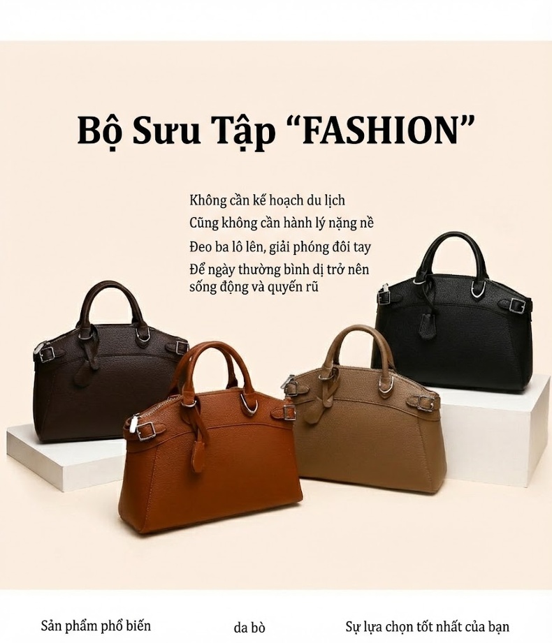 Túi Xách Tay Nữ Da Mờ Sức Chứa Lớn Phong Cách Retro Thanh Lịch Màu Nâu, Đen chi tiết 3