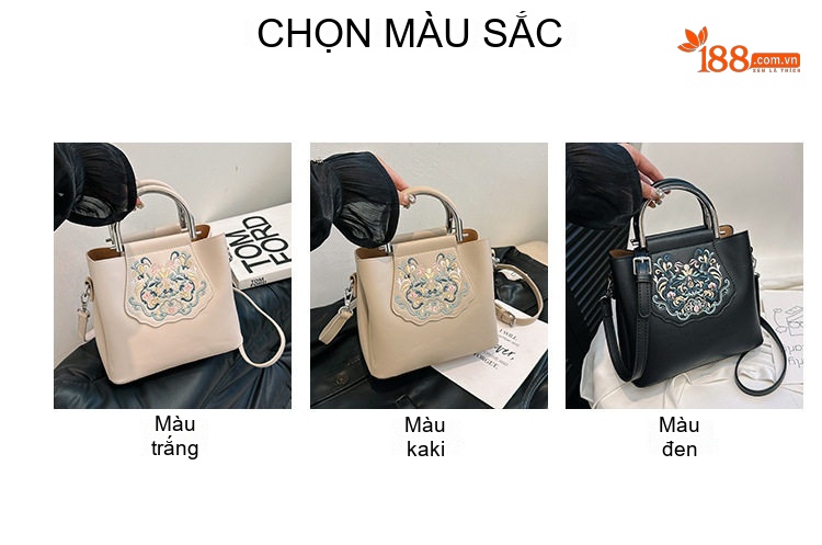 Túi Xách Tay Nữ Da Mờ Thêu Họa Tiết Phong Cách Trung Hoa Cổ Điển Dung Tích Lớn Màu Be chi tiết 3