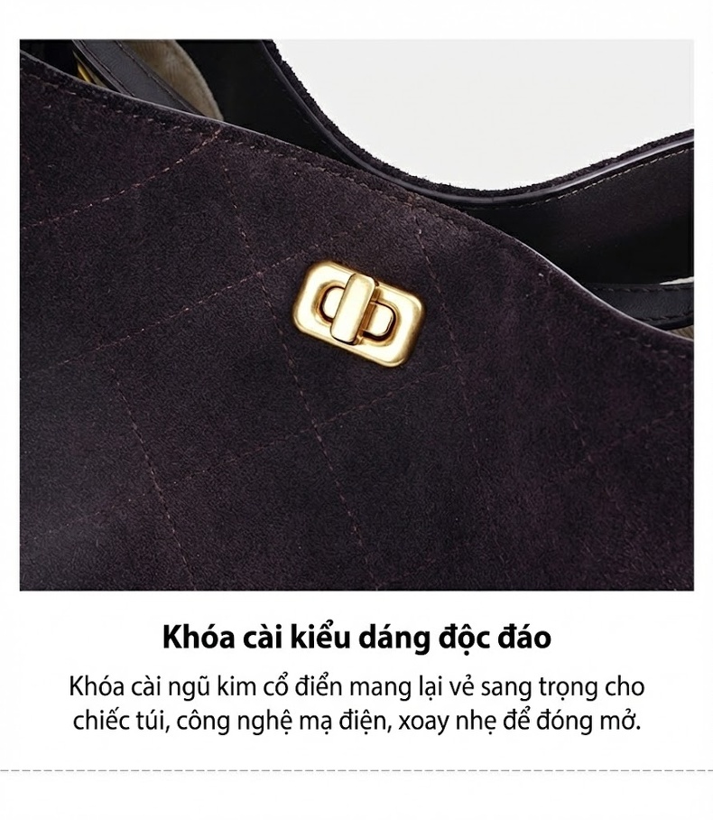 Túi Xách Tay Nữ Da Mờ Tote Công Sở Đeo Vai Kèm Túi Nhỏ Màu Nâu, Đen chi tiết 14