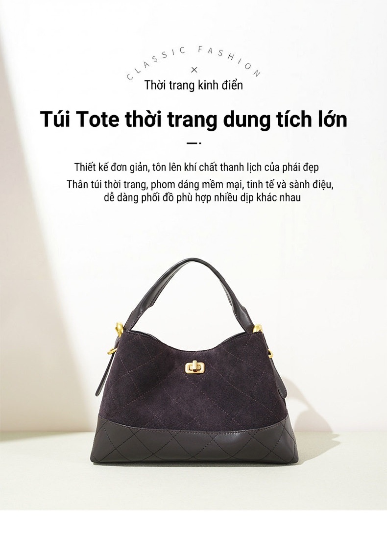 Túi Xách Tay Nữ Da Mờ Tote Công Sở Đeo Vai Kèm Túi Nhỏ Màu Nâu, Đen chi tiết 1