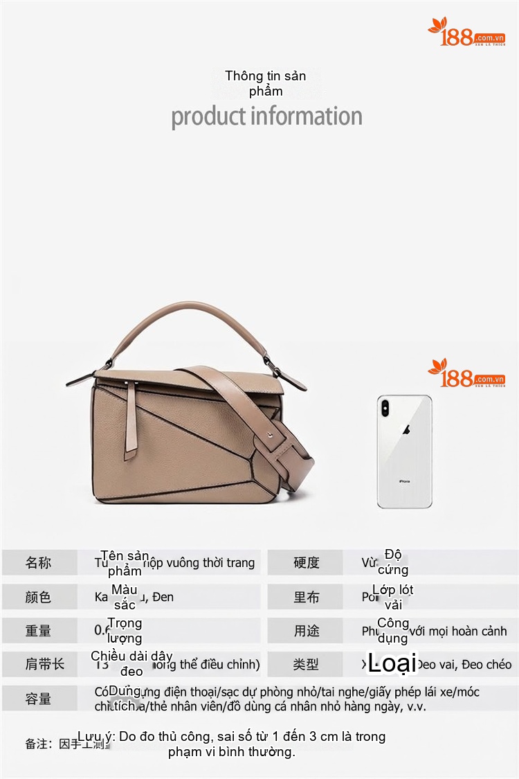 Túi Xách Tay Nữ Da PU Hình Học Sức Chứa Lớn Đeo Chéo Tiện Lợi Màu Nâu, Đen, Be chi tiết 4
