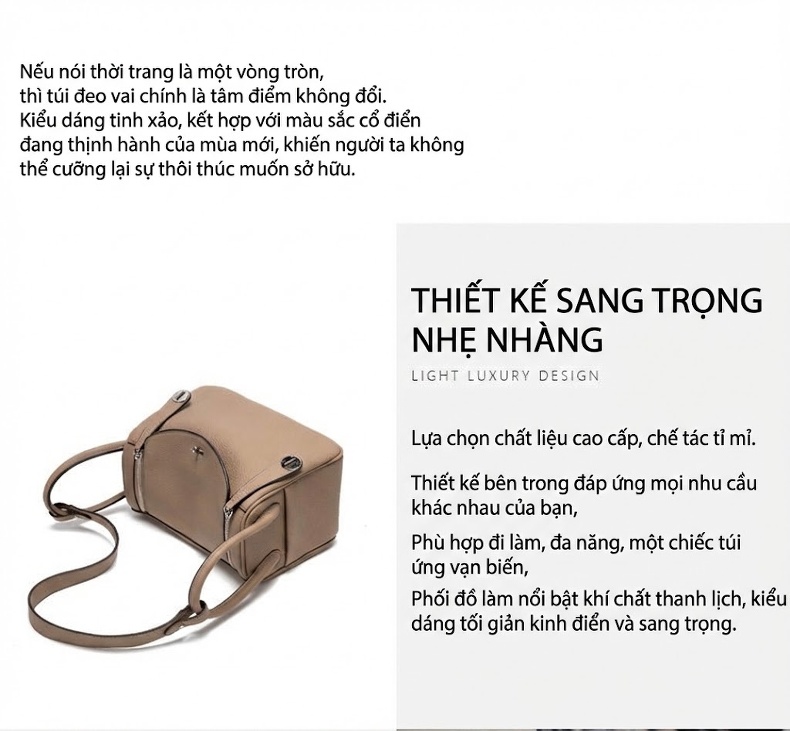 Túi Xách Tay Nữ Da PU Vân Litchi Đeo Vai, Đeo Chéo Thời Trang Màu Be, Đen, Cam, Trắng... chi tiết 24
