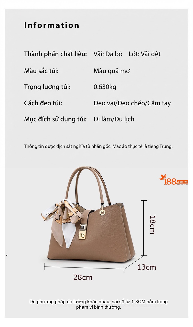 Túi Xách Tay Nữ Da Thật Cao Cấp, Quai Đeo Chéo, Thiết Kế Thanh Lịch Màu Nâu chi tiết 3