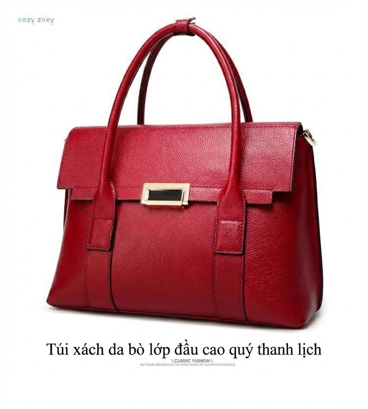 Túi Xách Tay Nữ Da Thật Công Sở Chần Chỉ Màu Nâu, Đen, Đỏ chi tiết 17
