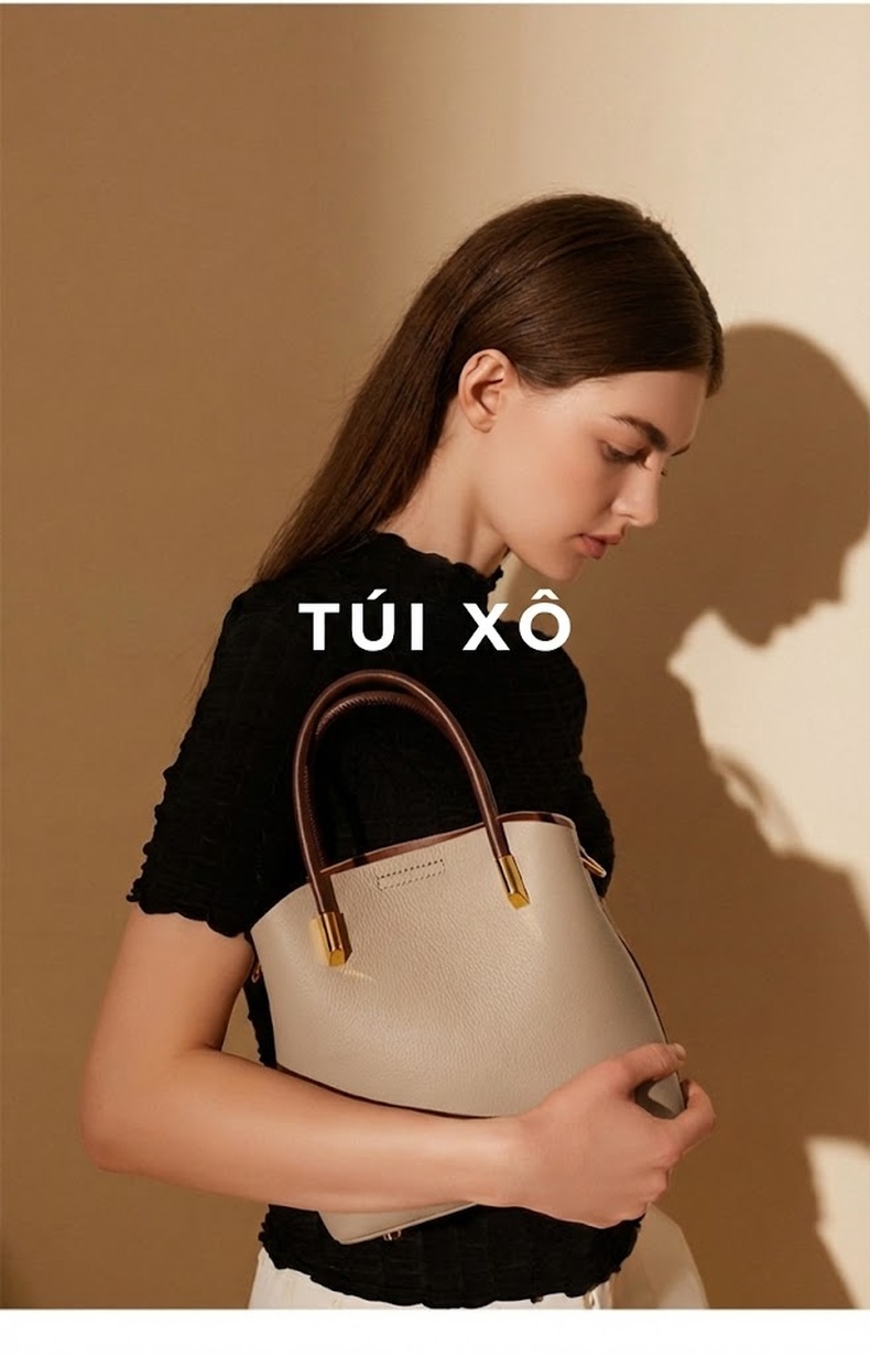 Túi Xách Tay Nữ Da Thật Dáng Bucket Đeo Chéo Phong Cách Thanh Lịch Màu Xám, Xanh Lá chi tiết 1