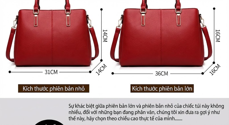 Túi Xách Tay Nữ Da Thật Dáng Gối Màu Đỏ chi tiết 27