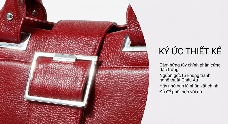 Túi Xách Tay Nữ Da Thật Dáng Gối Màu Đỏ chi tiết 45