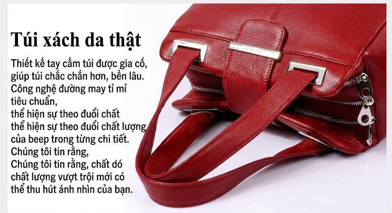 Túi Xách Tay Nữ Da Thật Dáng Gối Màu Đỏ chi tiết 50