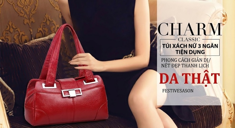 Túi Xách Tay Nữ Da Thật Dáng Gối Màu Đỏ chi tiết 8