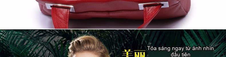 Túi Xách Tay Nữ Da Thật Dáng Gối Màu Đỏ chi tiết 16