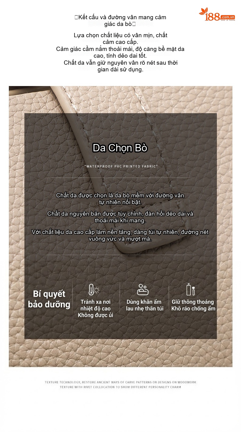 Túi Xách Tay Nữ Da Thật Dáng Thùng Đeo Chéo Màu Xám chi tiết 5