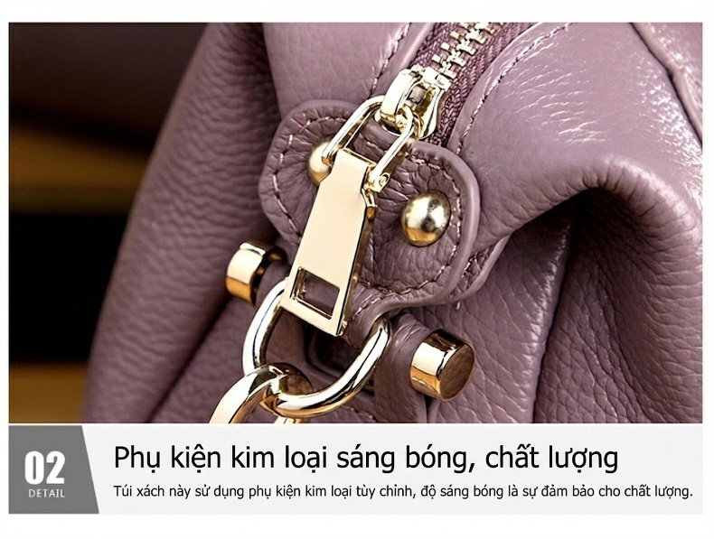 Túi Xách Tay Nữ Da Thật Dáng Vỏ Sò Đường May Tinh Tế Màu Đen, Đỏ, Tím, Xanh Navy... chi tiết 27