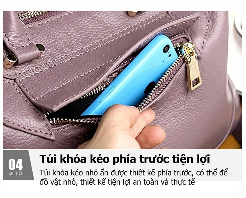 Túi Xách Tay Nữ Da Thật Dáng Vỏ Sò Đường May Tinh Tế Màu Đen, Đỏ, Tím, Xanh Navy... chi tiết 29