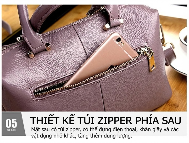 Túi Xách Tay Nữ Da Thật Dáng Vỏ Sò Đường May Tinh Tế Màu Đen, Đỏ, Tím, Xanh Navy... chi tiết 30