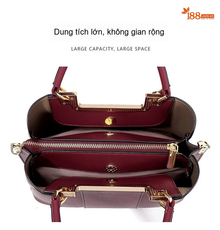 Túi Xách Tay Nữ Da Thật Dáng Vuông Thanh Lịch Màu Đỏ Rượu Vang chi tiết 12