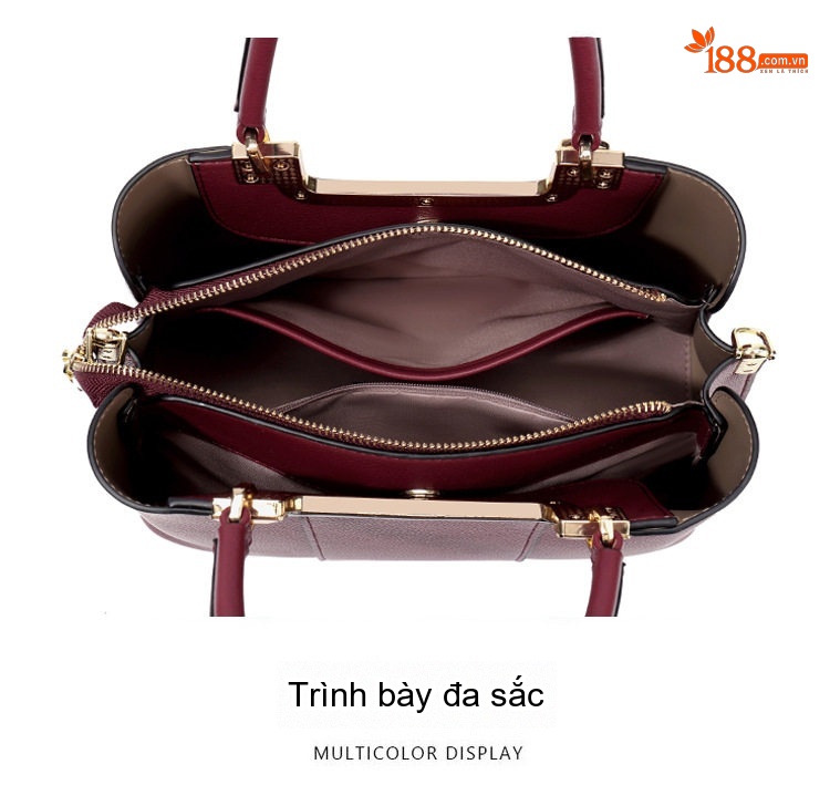Túi Xách Tay Nữ Da Thật Dáng Vuông Thanh Lịch Màu Đỏ Rượu Vang chi tiết 13