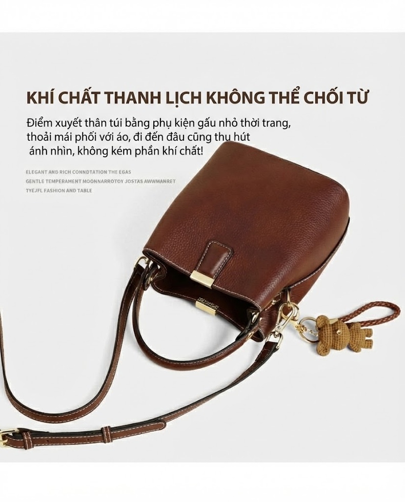Túi Xách Tay Nữ Da Thật Dáng Xô Đeo Vai, Đeo Chéo Màu Nâu chi tiết 4