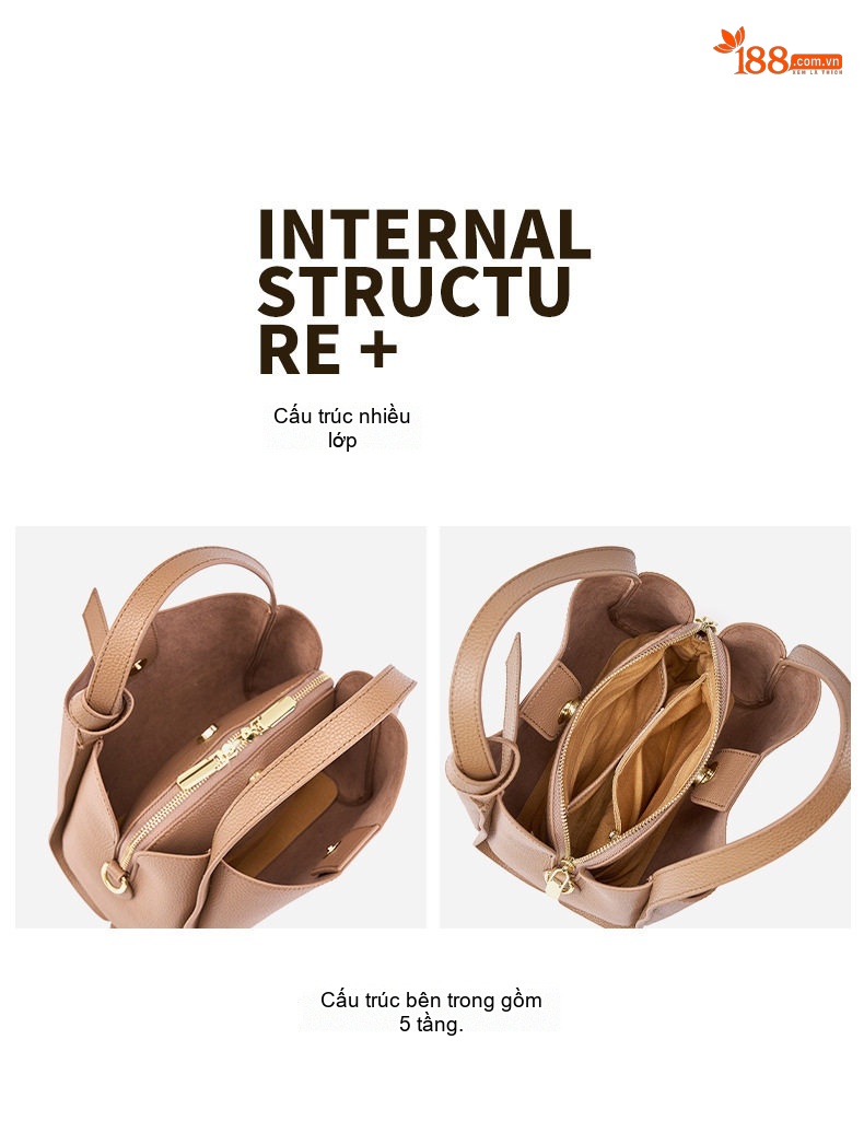 Túi Xách Tay Nữ Da Thật Đeo Chéo Dáng Bucket Cho Mẹ Màu Nâu, Đen chi tiết 5