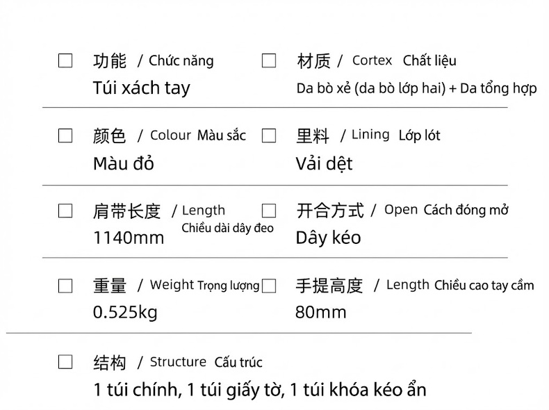 Túi Xách Tay Nữ Da Thật Đeo Chéo Thiết Kế Nhỏ Gọn Màu Đỏ chi tiết 7