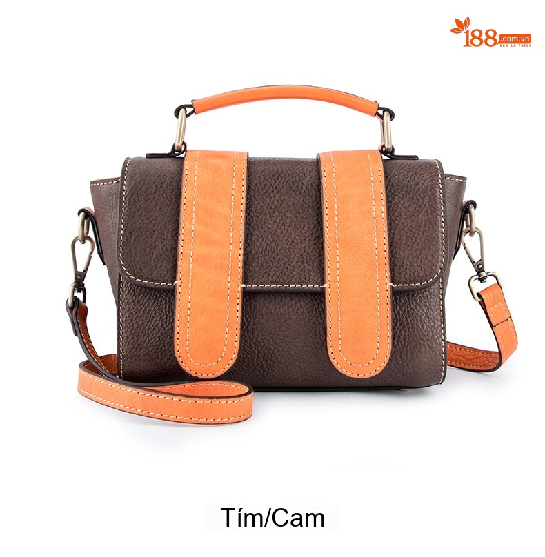 Túi Xách Tay Nữ Da Thật Đeo Chéo Thời Trang Màu Đen, Vàng, Cam chi tiết 15