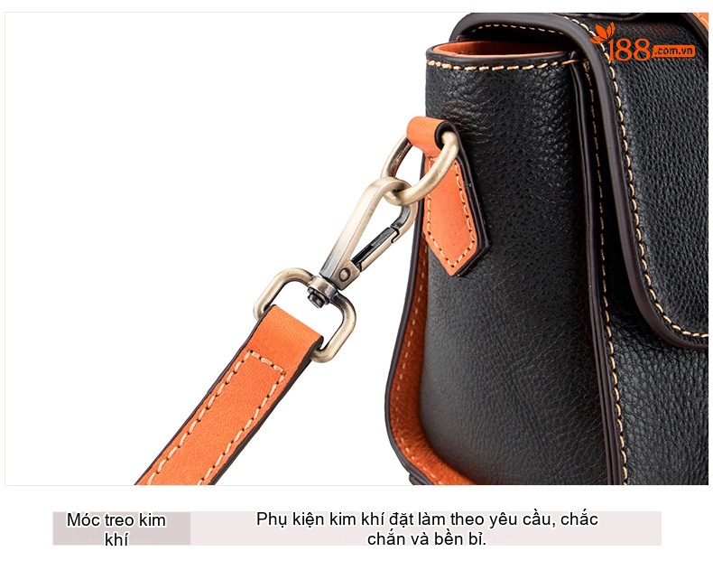 Túi Xách Tay Nữ Da Thật Đeo Chéo Thời Trang Màu Đen, Vàng, Cam chi tiết 31