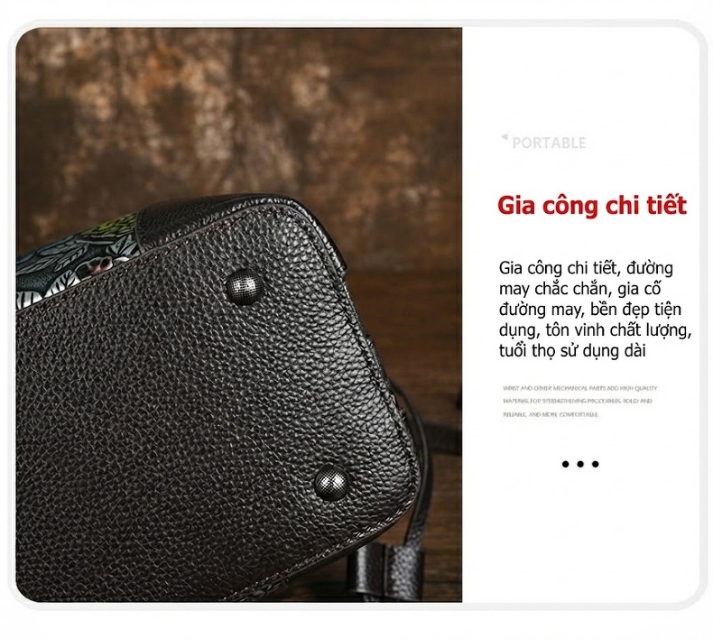 Túi Xách Tay Nữ Da Thật Đeo Vai Đeo Chéo Họa Tiết Hoa Vintage chi tiết 18