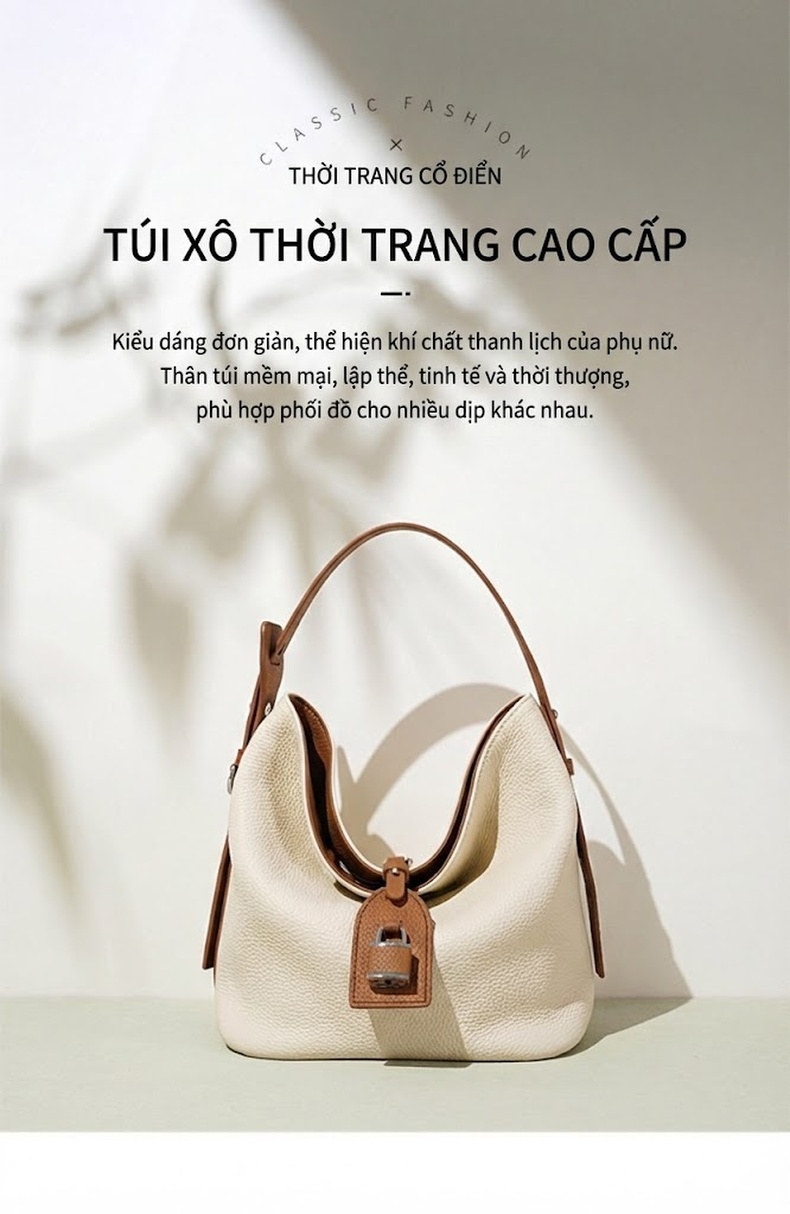 Túi Xách Tay Nữ Da Thật Đeo Vai Phong Cách Công Sở Màu Trắng Kem, Xám chi tiết 4