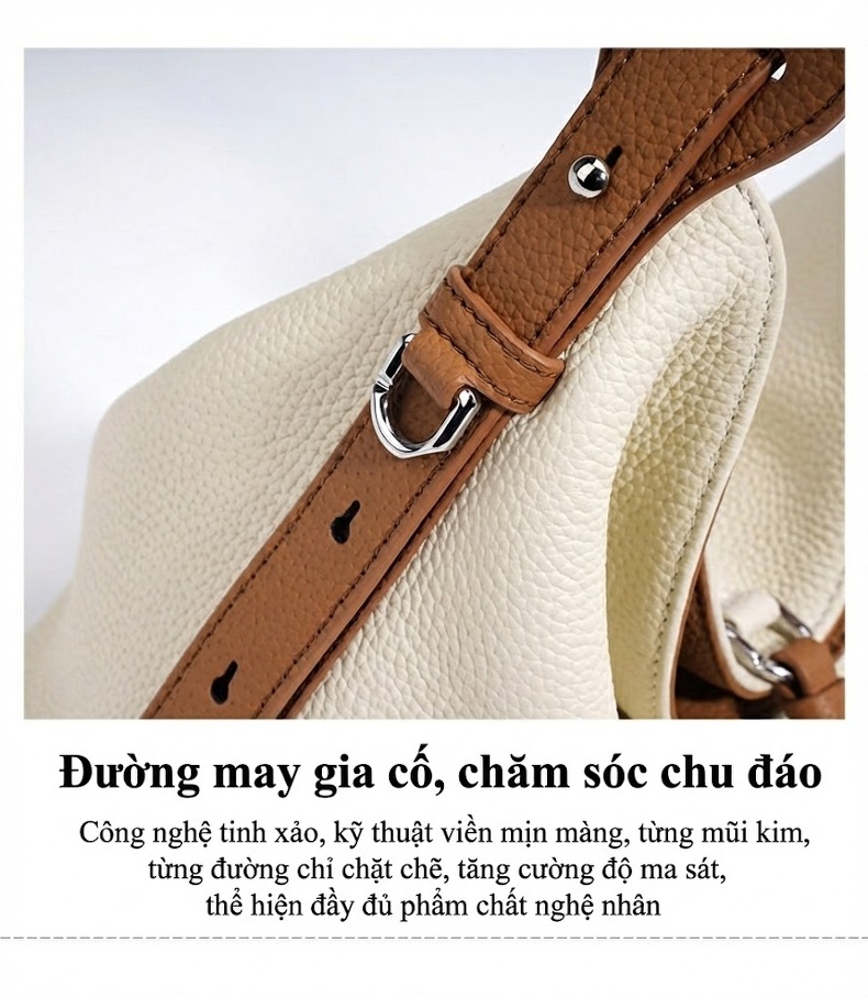 Túi Xách Tay Nữ Da Thật Đeo Vai Phong Cách Công Sở Màu Trắng Kem, Xám chi tiết 20