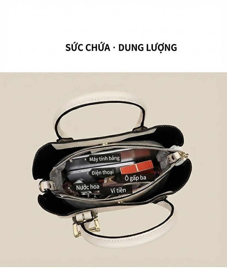 Túi Xách Tay Nữ Da Thật Dung Tích Lớn Đeo Chéo Phong Cách Công Sở Màu Đen chi tiết 7