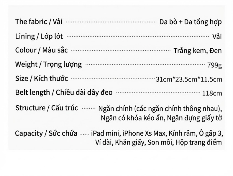Túi Xách Tay Nữ Da Thật Dung Tích Lớn Đeo Chéo Phong Cách Công Sở Màu Đen chi tiết 10