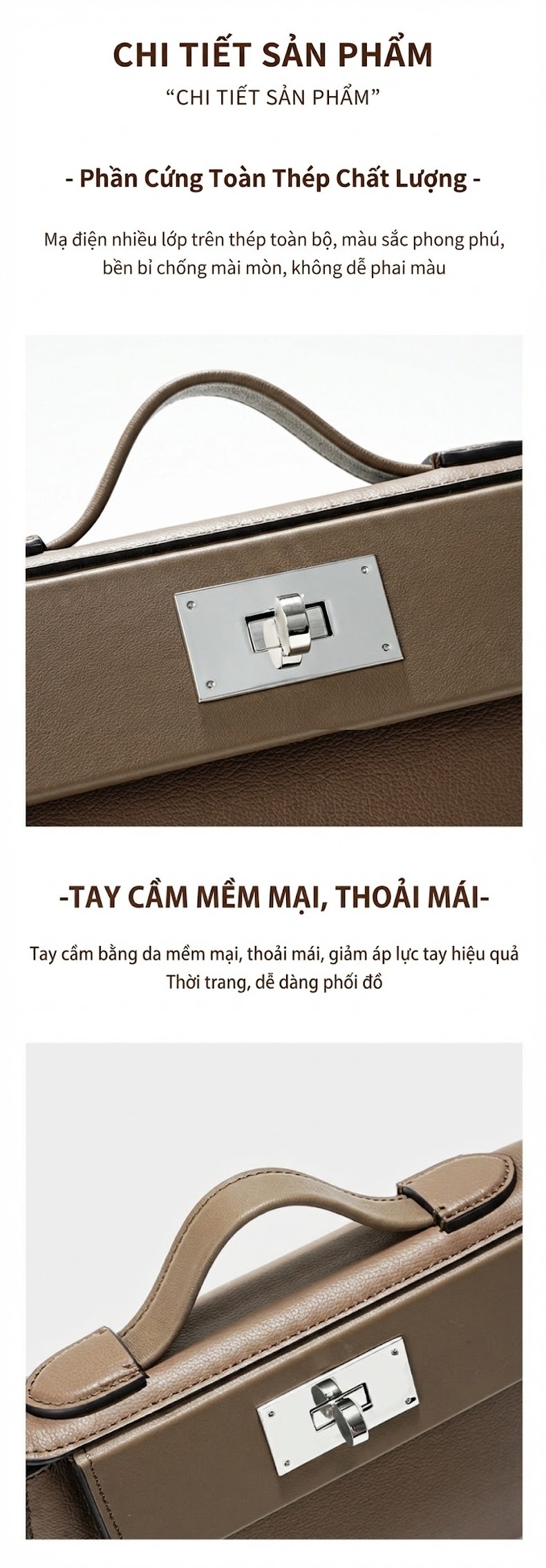 Túi Xách Tay Nữ Da Thật Kelly Cao Cấp Đeo Chéo Sức Chứa Lớn Màu Nâu, Trắng, Xám chi tiết 14