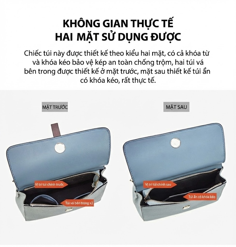 Túi Xách Tay Nữ Da Thật Kelly Khóa Sập Đeo Chéo Thời Trang Màu Xanh, Nâu, Kem chi tiết 12