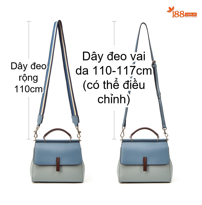 Túi Xách Tay Nữ Da Thật Kelly Khóa Sập Đeo Chéo Thời Trang Màu Xanh, Nâu, Kem chi tiết 15