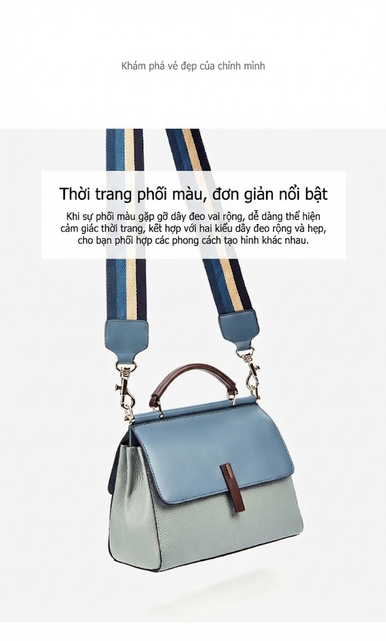 Túi Xách Tay Nữ Da Thật Kelly Khóa Sập Đeo Chéo Thời Trang Màu Xanh, Nâu, Kem chi tiết 3