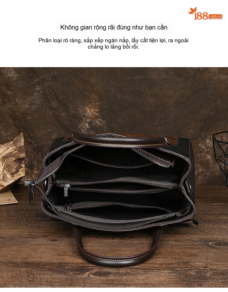Túi Xách Tay Nữ Da Thật Khắc Hoa Văn Vintage Đeo Vai Đeo Chéo Màu Đen, Nâu chi tiết 10