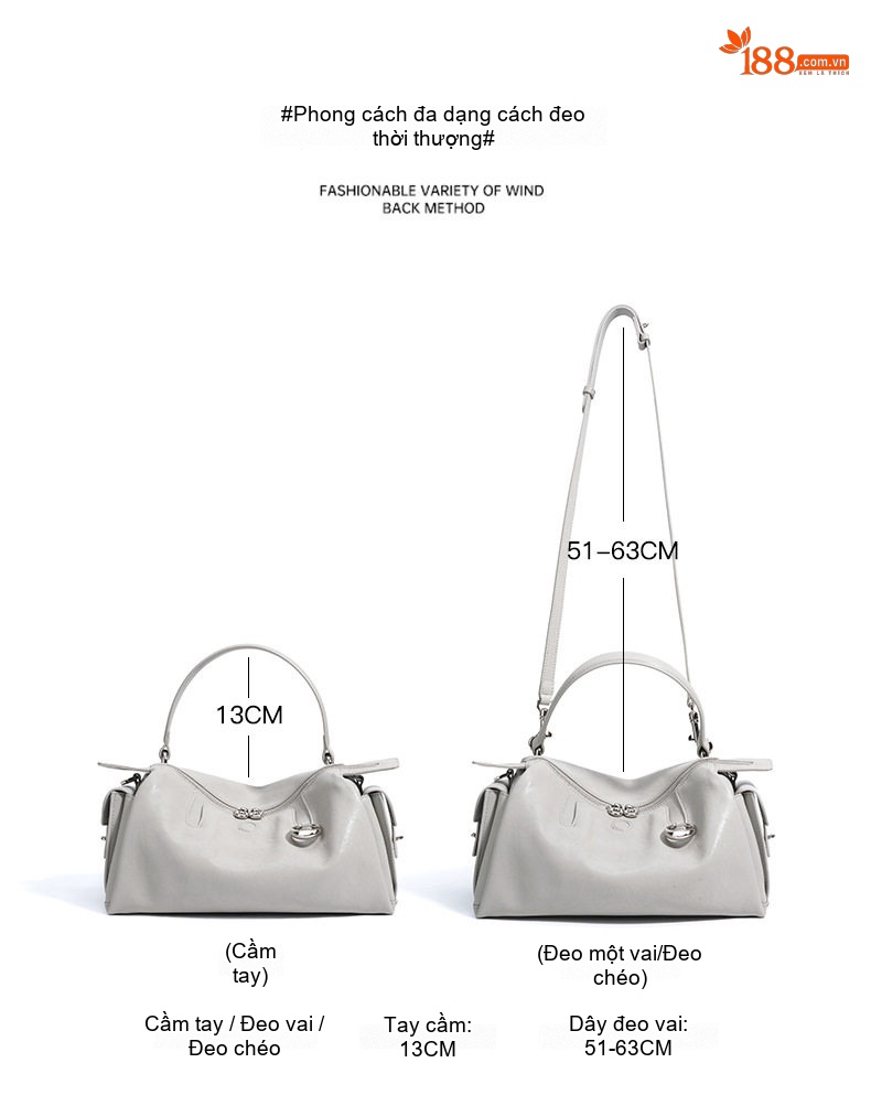 Túi Xách Tay Nữ Da Thật Kiểu Dáng Pillow Thời Trang Công Sở Màu Xám, Hồng chi tiết 10