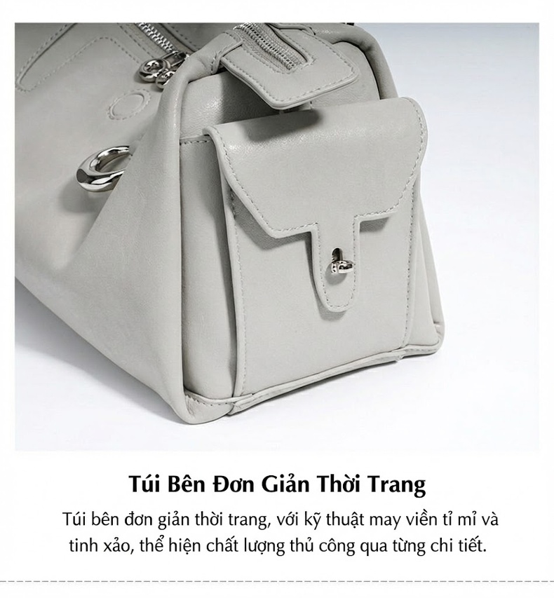 Túi Xách Tay Nữ Da Thật Kiểu Dáng Pillow Thời Trang Công Sở Màu Xám, Hồng chi tiết 13
