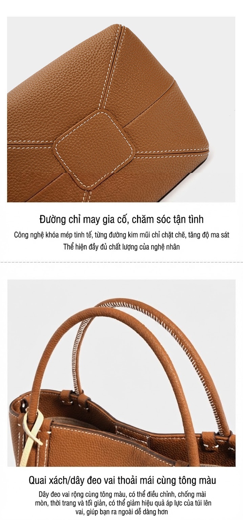 Túi Xách Tay Nữ Da Thật Kiểu Túi Bucket/Giỏ Sách Thời Trang Màu Nâu, Kem chi tiết 9