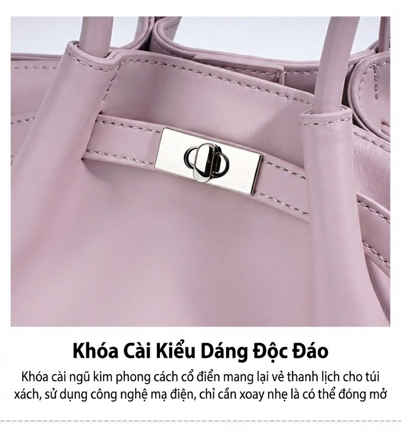 Túi Xách Tay Nữ Da Thật Mềm Mại Đeo Vai Đeo Chéo Phong Cách Xuân Hè Màu Tím, Xanh, Xám chi tiết 13
