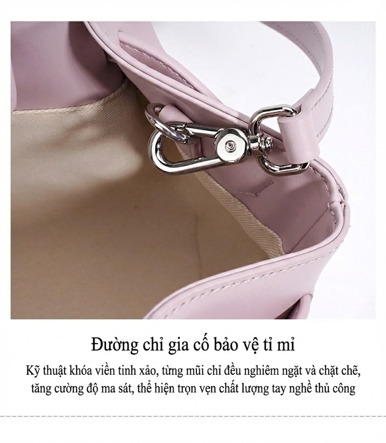 Túi Xách Tay Nữ Da Thật Mềm Mại Đeo Vai Đeo Chéo Phong Cách Xuân Hè Màu Tím, Xanh, Xám chi tiết 14