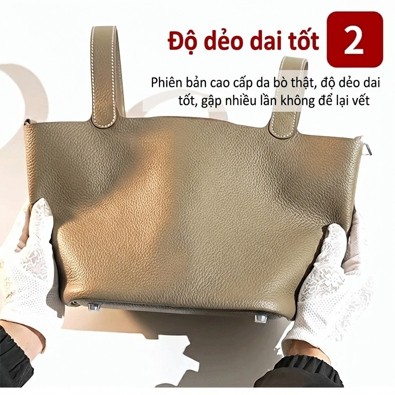 Túi Xách Tay Nữ Da Thật Mini Cao Cấp Thiết Kế Bucket Đựng Vừa Nhiều Đồ Màu Nâu, Xám, Hồng, Trắng... chi tiết 5