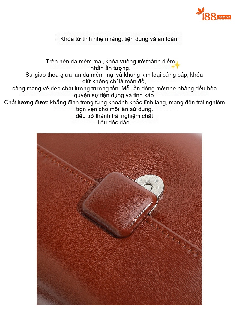 Túi Xách Tay Nữ Da Thật Mini Đeo Vai, Đeo Chéo Phong Cách Thanh Lịch Màu Nâu chi tiết 4