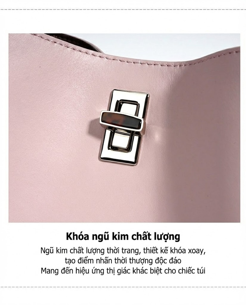 Túi Xách Tay Nữ Da Thật Phối Màu Đeo Vai Đeo Chéo Dáng Bucket Công Sở Màu Trắng Kem, Hồng, Nâu, Xanh... chi tiết 13