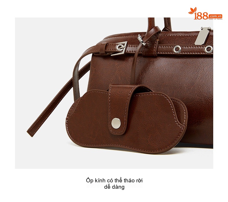 Túi Xách Tay Nữ Da Thật Phong Cách Retro Vintage Kiểu Dáng Bánh Mì Màu Nâu, Đen chi tiết 24
