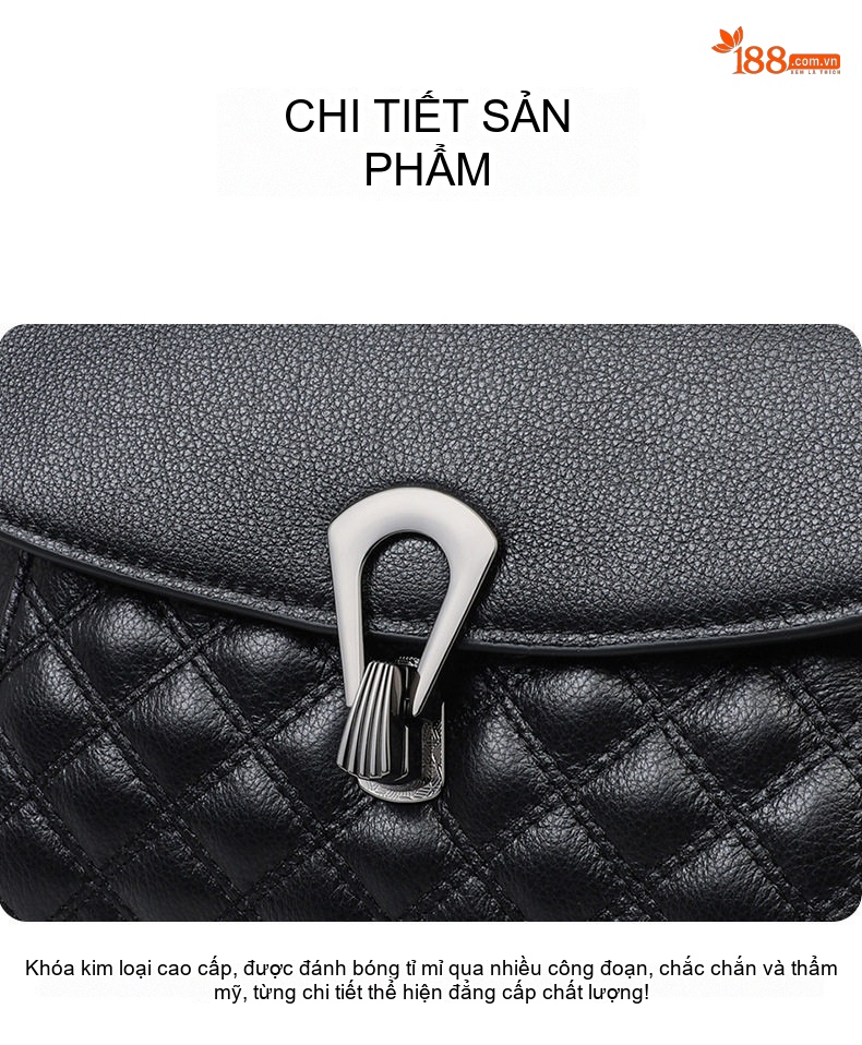 Túi Xách Tay Nữ Da Thật Quai Xách và Đeo Chéo Chần Trám Cao Cấp Màu Đen chi tiết 12