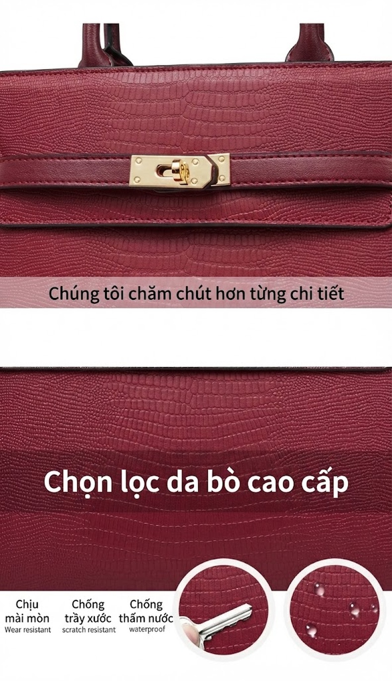 Túi Xách Tay Nữ Da Thật Sức Chứa Lớn Đeo Chéo Phong Cách Công Sở Màu Đen, Xanh Lam, Đỏ, Xanh Navy chi tiết 9