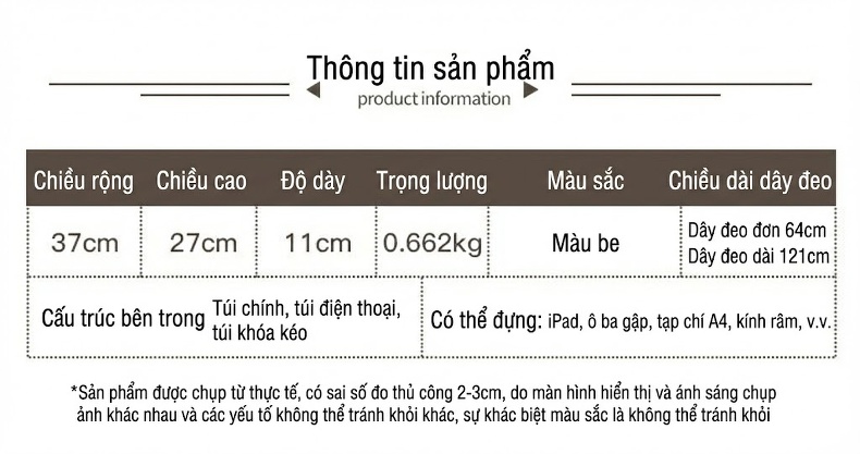 Túi Xách Tay Nữ Da Thật Sức Chứa Lớn Phong Cách Thời Trang Màu Trắng Kem, Nâu chi tiết 2