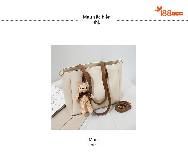 Túi Xách Tay Nữ Da Thật Sức Chứa Lớn Phong Cách Thời Trang Màu Trắng Kem, Nâu chi tiết 3