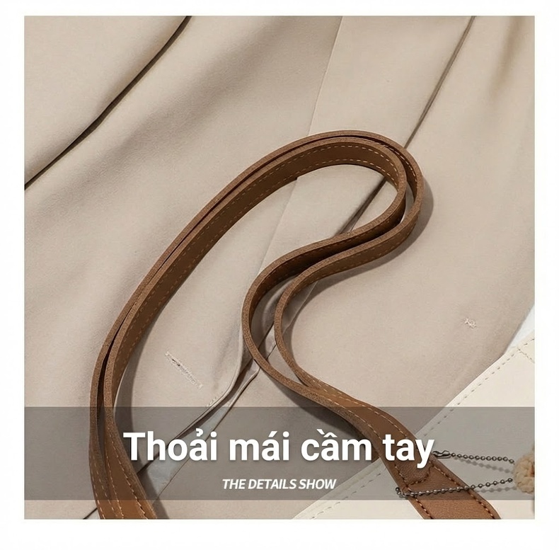 Túi Xách Tay Nữ Da Thật Sức Chứa Lớn Phong Cách Thời Trang Màu Trắng Kem, Nâu chi tiết 11