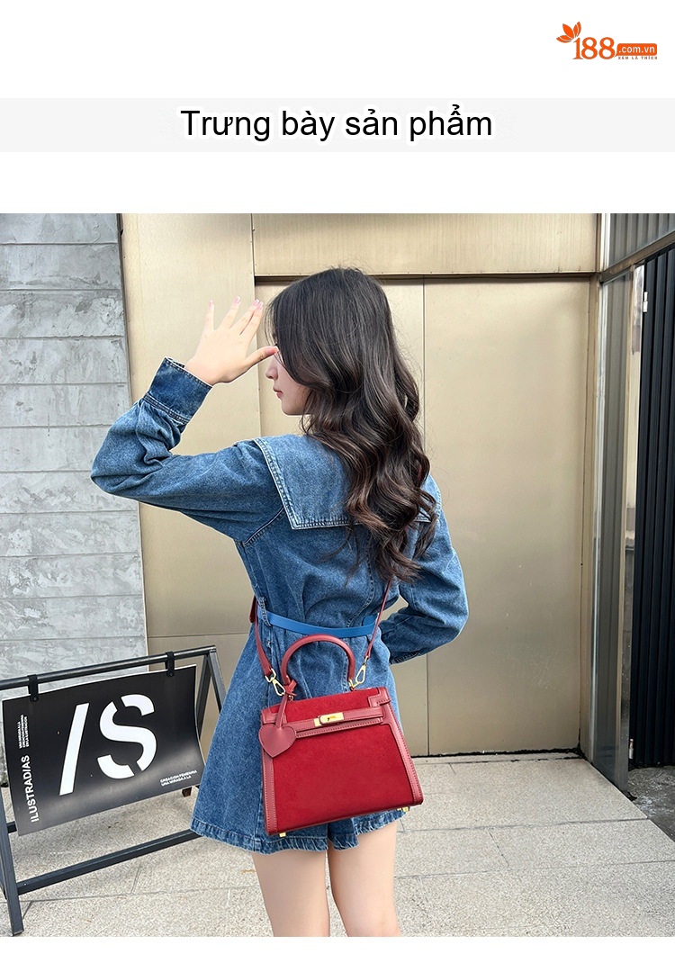 Túi Xách Tay Nữ Da Thật Suede Mờ Quai Đeo Chéo Phong Cách Thời Trang Dự Tiệc Cưới Màu Đỏ chi tiết 1